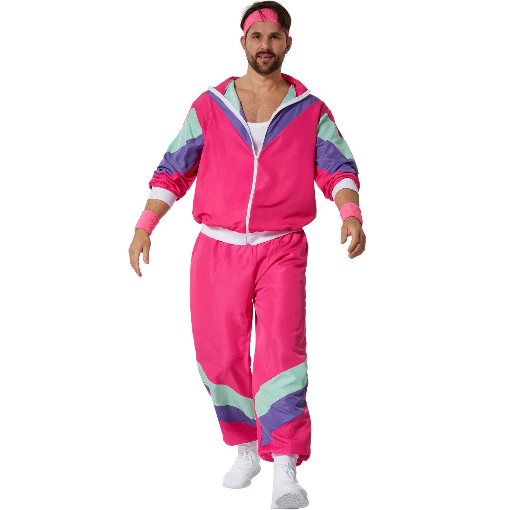 tectake® Herrenkostüm Retro 80er 90er Jahre Jogginganzug