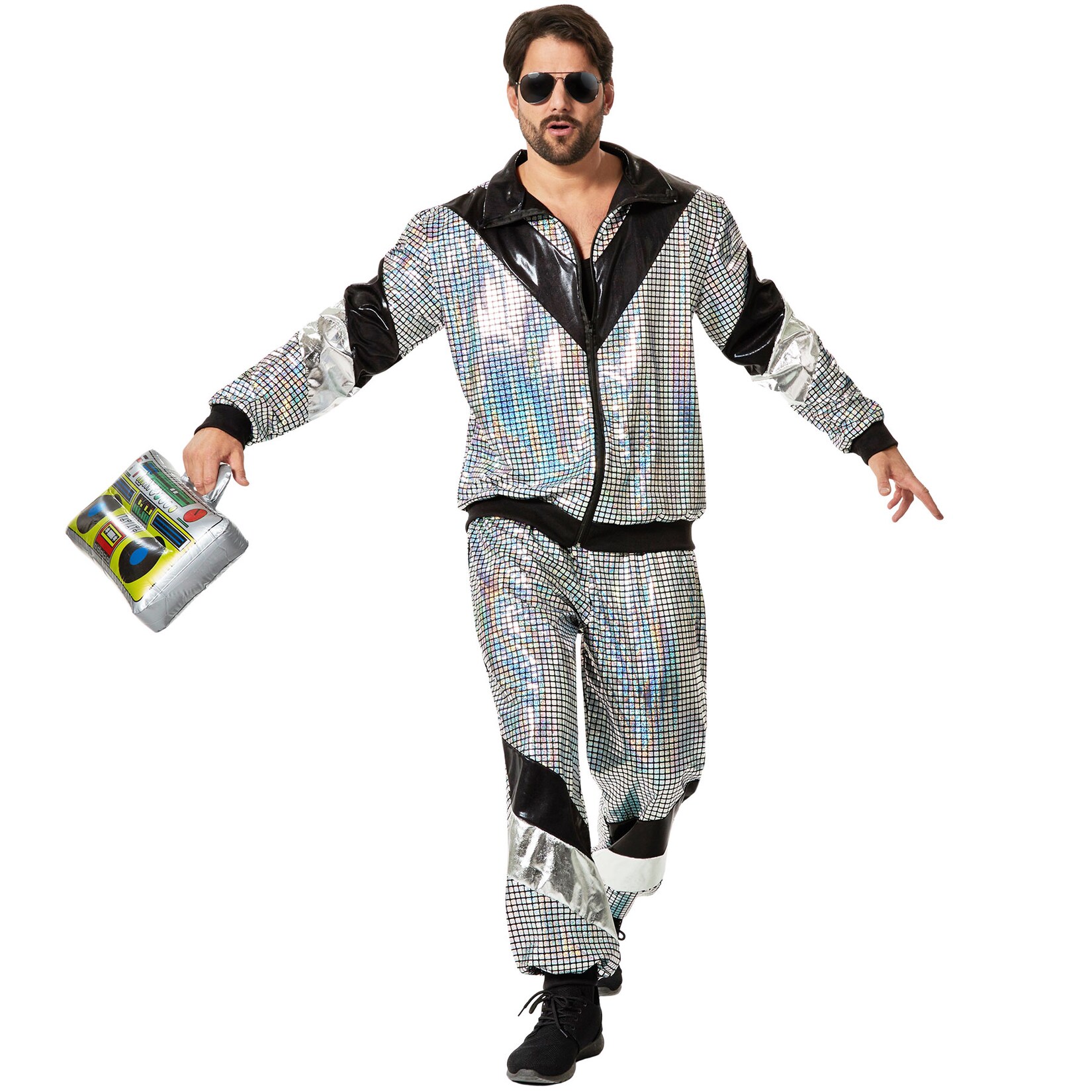 tectake® Herrenkostüm Retro 80er 90er Jahre Disco Jogginganzug