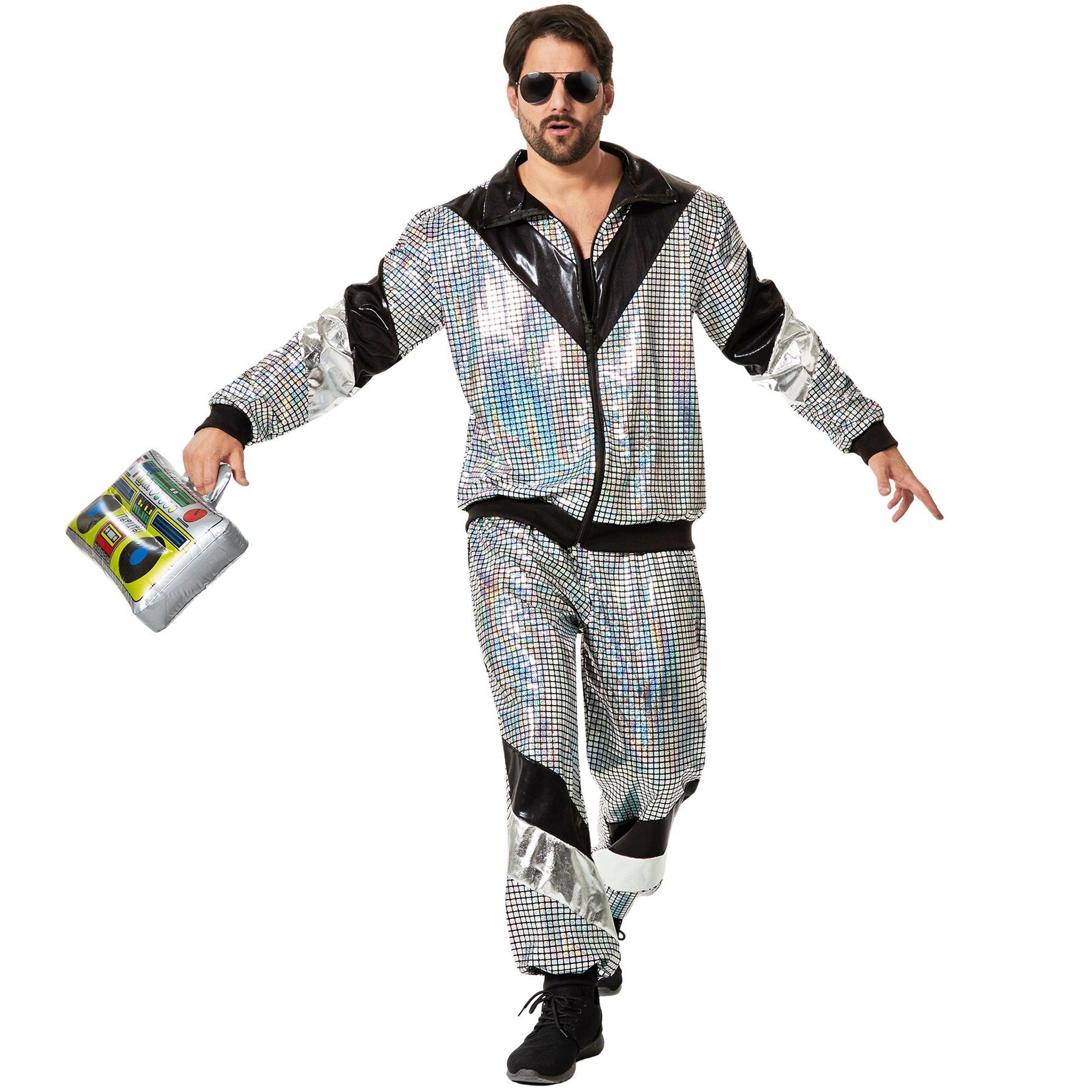 tectake® Herrenkostüm Retro 80er 90er Jahre Disco Jogginganzug