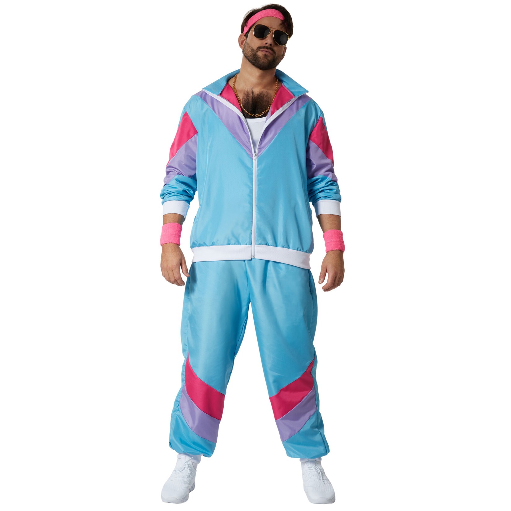 tectake® Herrenkostüm Retro 80er 90er Jahre Jogginganzug Set
