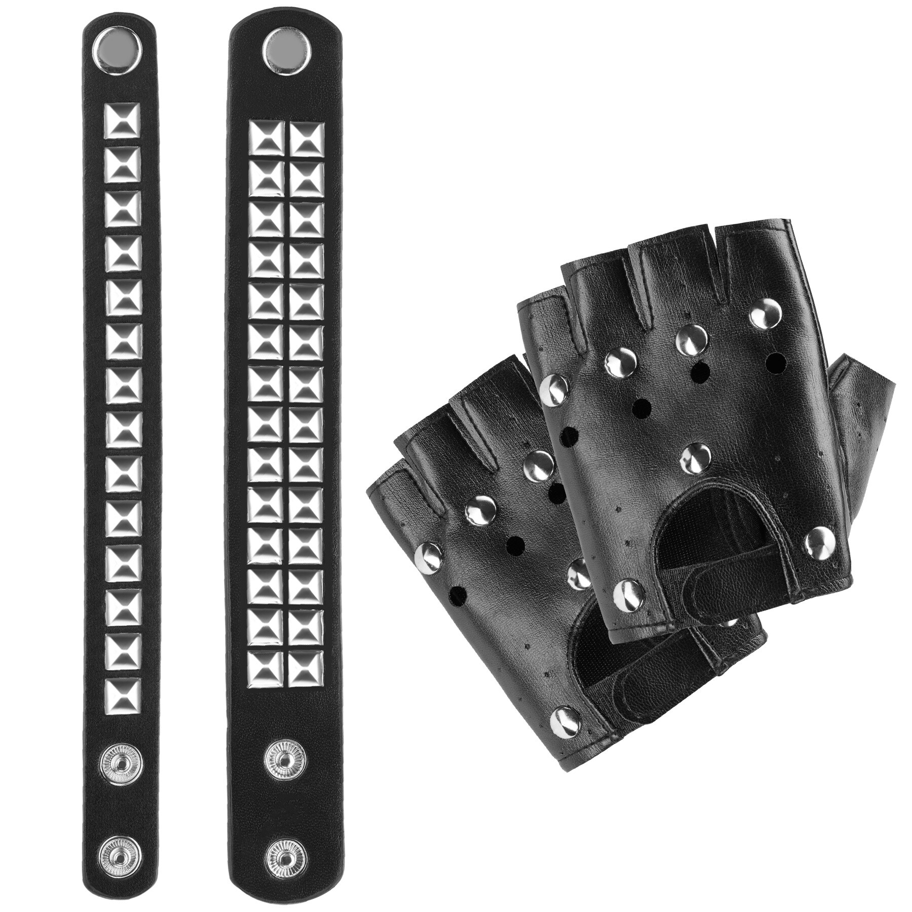 tectake&reg; Accessoires-Set Leder Handschuhe und zwei Armb&auml;nder 