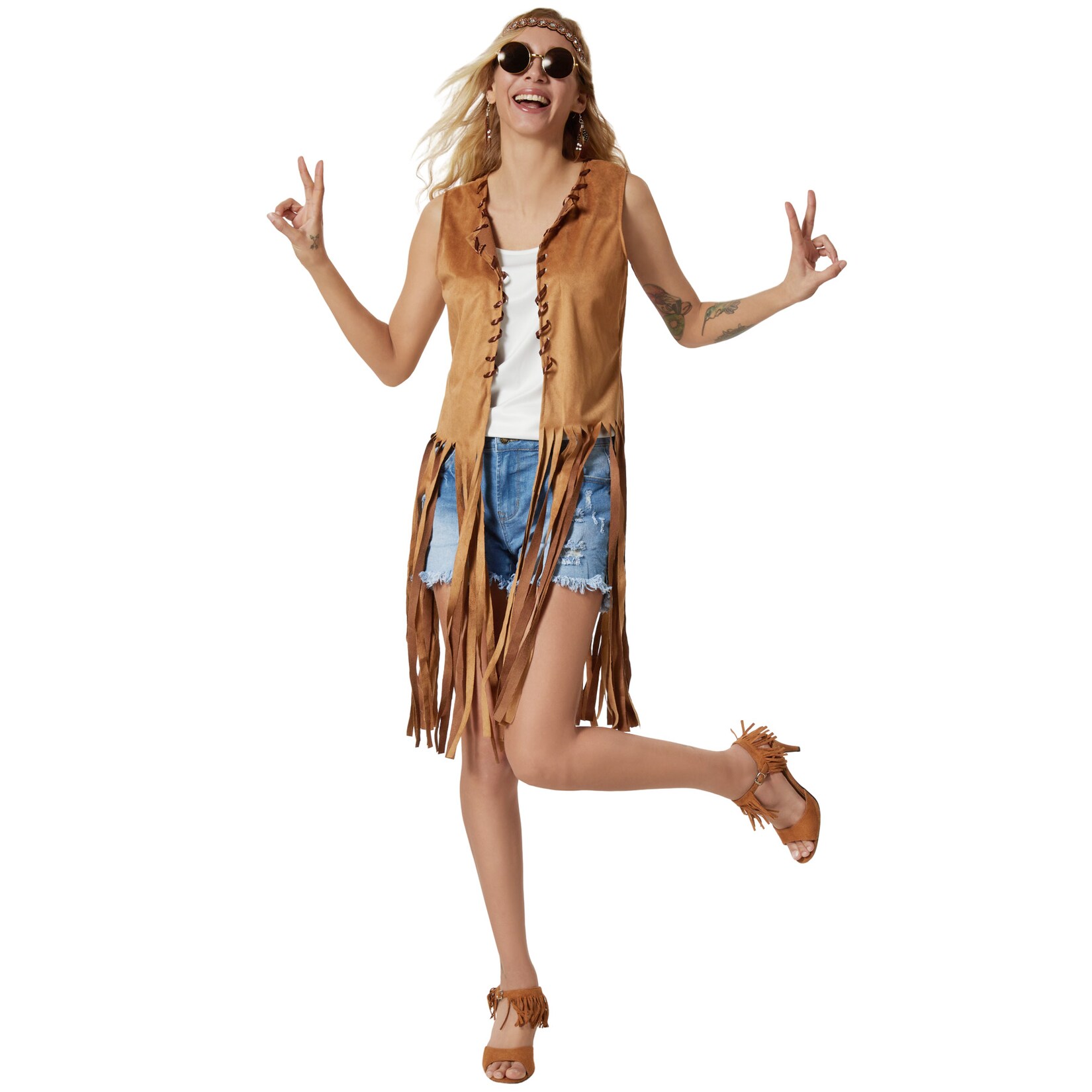 tectake® Damenkostüm Hippie Weste