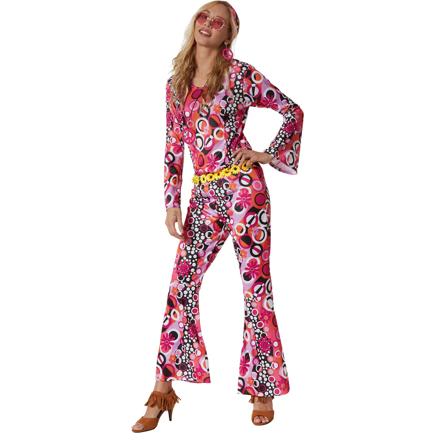 tectake® Damenkostüm Hippie Flowerpower