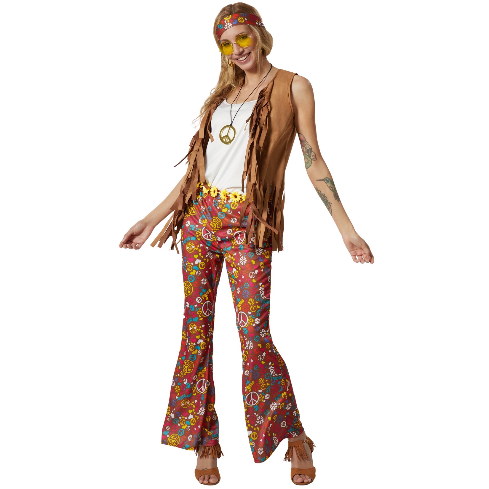 tectake® Damenkostüm Hippie Weste und Hose