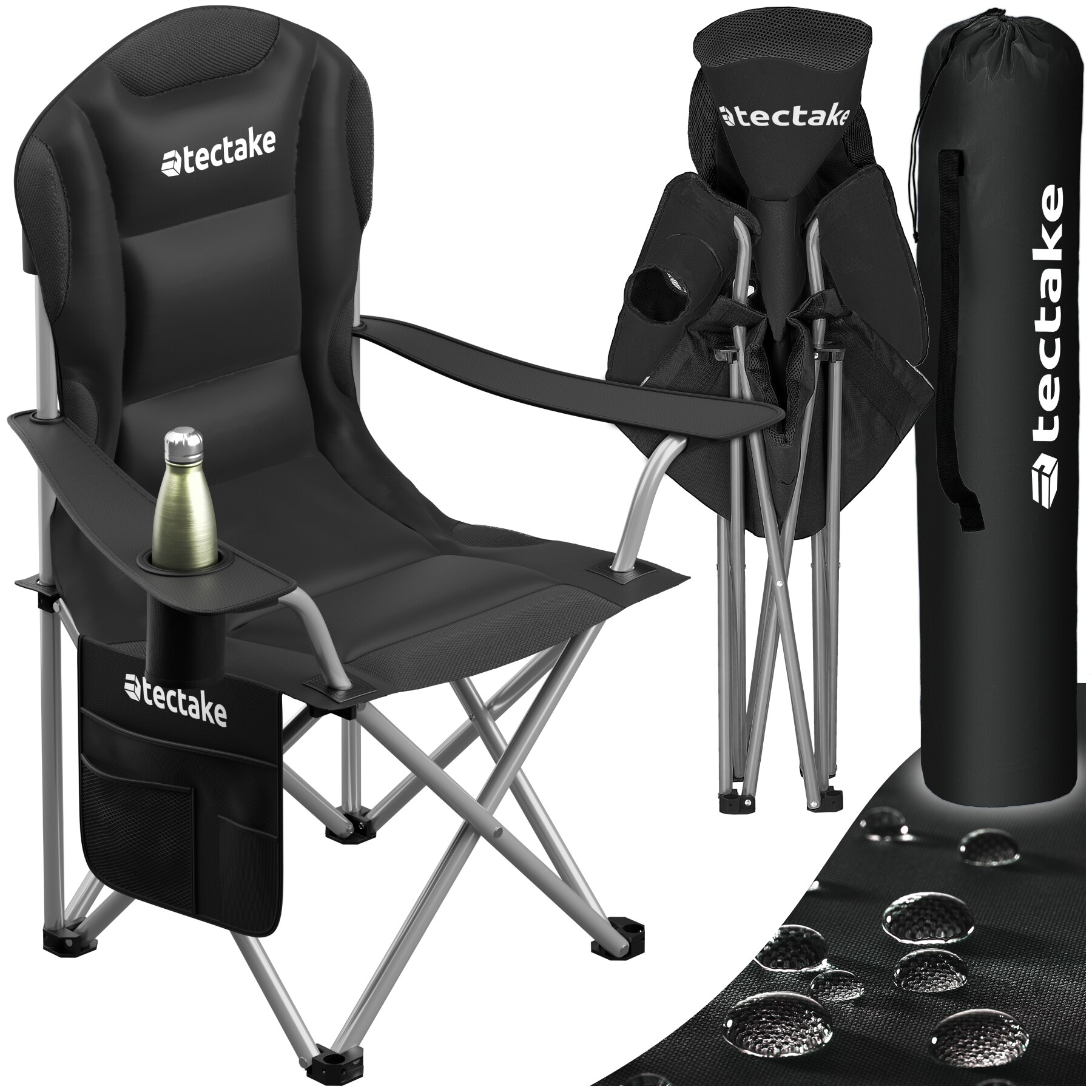 tectake&reg; Gepolsterter Campingstuhl, faltbar, inkl. Tragetasche, wasserabweisendes 600D Oxford-Gewebe, 88,5 x 55 x 103 cm, Belastbarkeit 120 kg 