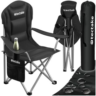 tectake® Gepolsterter Campingstuhl, faltbar, inkl. Tragetasche, wasserabweisendes 600D Oxford-Gewebe, 88,5 x 55 x 103 cm, Belastbarkeit 120 kg 