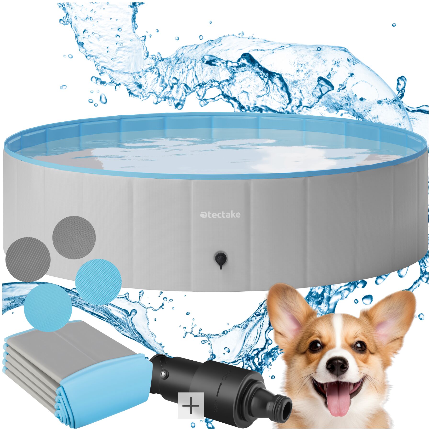 tectake&reg; Hundepool, verschiedene Gr&ouml;&szlig;en, rei&szlig;festes PVC-Gewebe, verst&auml;rkte Seitenw&auml;nde, schneller Auf- und Abbau 
