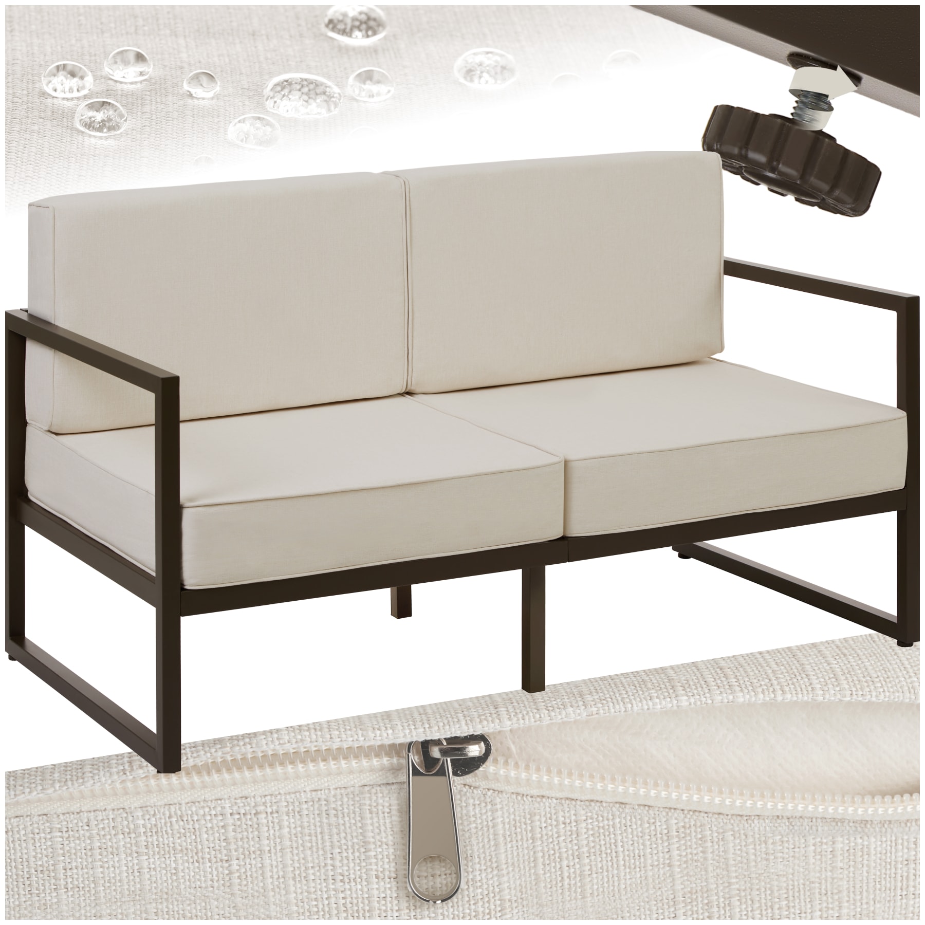 tectake&reg; Garten-Loungesofa, Dicke des Sitzpolsters 14 cm, pulverbeschichtetes Stahlgestell, 142 x 78 x 85 cm 