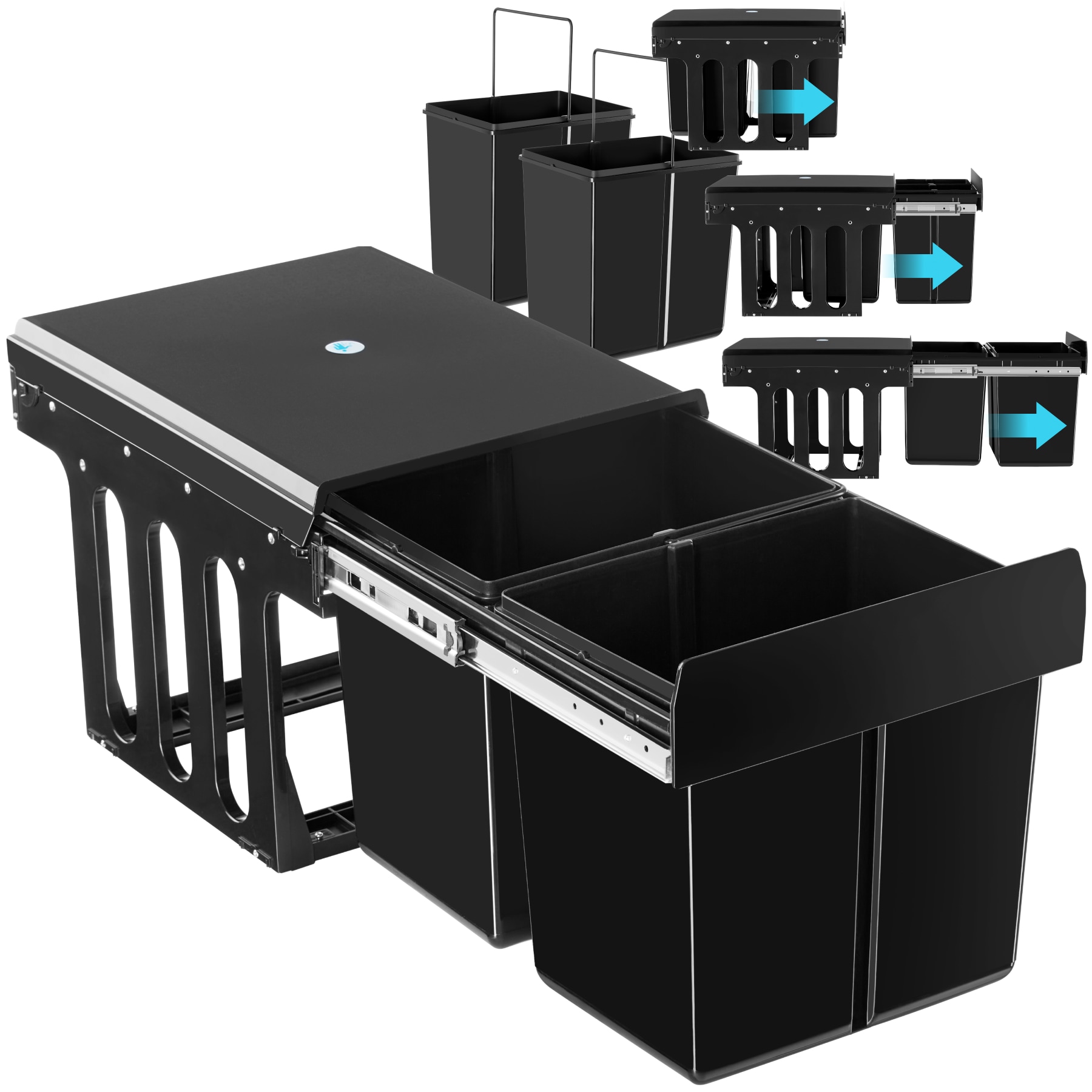 tectake&reg; Abfallsammler, 2-fach M&uuml;lltrennung, 2x15L, f&uuml;r Schr&auml;nke ab 40 cm Breite, 35 x 48 x 35 cm 