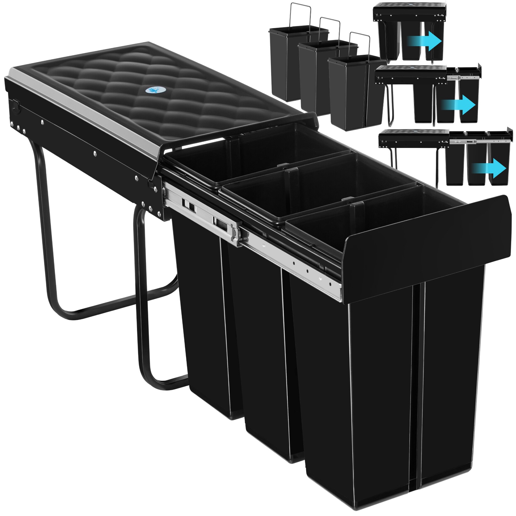 tectake® Abfallsammler, 3-fach Mülltrennung, 3x, für Schränke ab 30 cm Breite, 26 x 48 x 42 cm