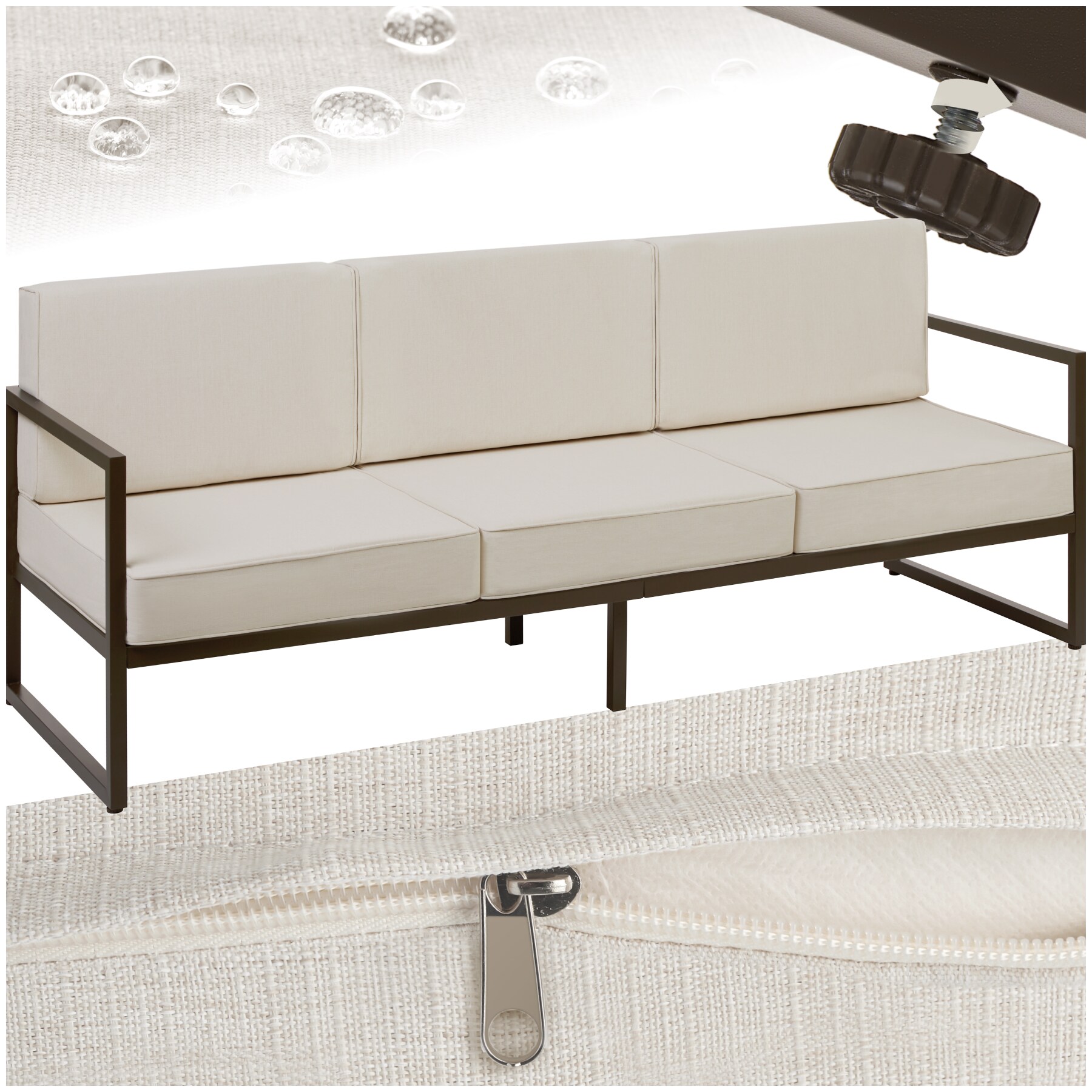 tectake&reg; Garten-Loungesofa, Dicke des Sitzpolsters 14 cm, pulverbeschichtetes Stahlgestell, 210 x 78 x 85 cm 