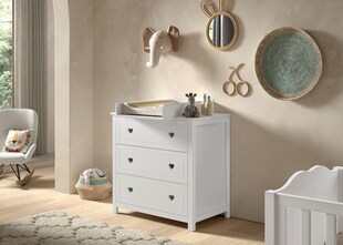 AMORI 2-tlg Set best. aus: Kommode m. 3 Schubladen, Wickelaufsatz, weiß lackiert 