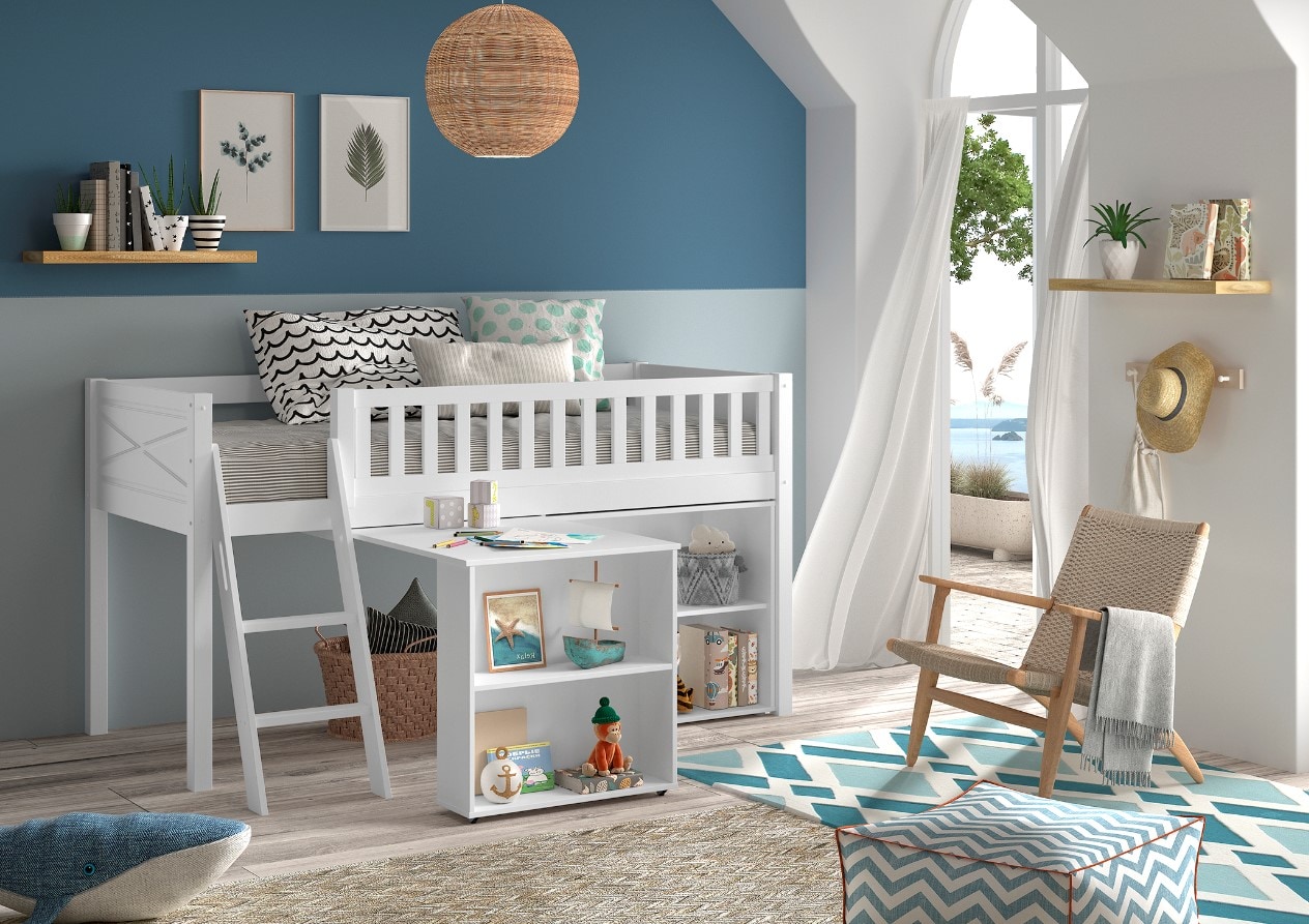 SCOTT Hochbett, LF 90 x 200 cm, versch. Ausf&uuml;hrungen - mit Schreibtisch und Regal 