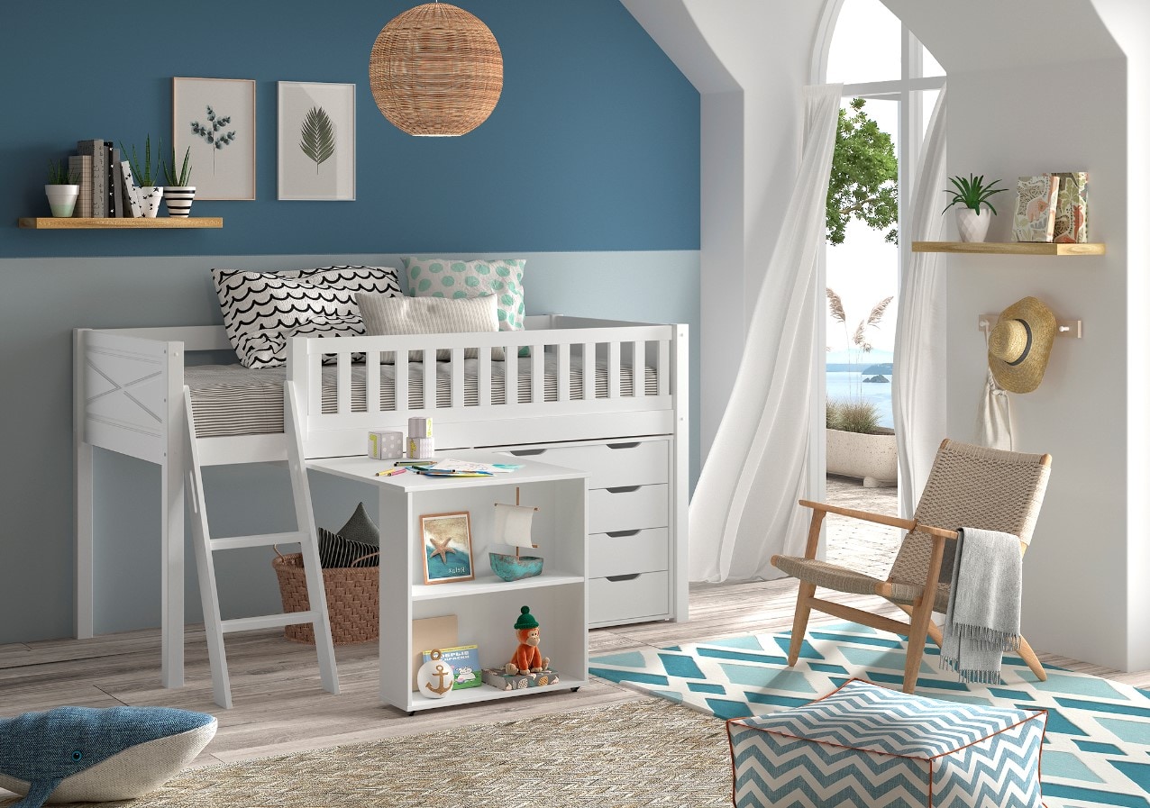 SCOTT Hochbett, LF 90 x 200 cm,versch. Ausf&uuml;hrungen - mit Schreibtisch und Schubladenkommode 