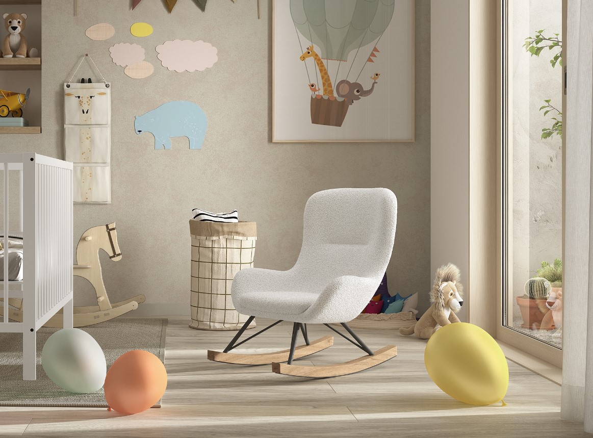 Kinder-Schaukelstuhl, Bezug Boucl&eacute; - versch. Ausf&uuml;hrungen - Creme-Wei&szlig; 