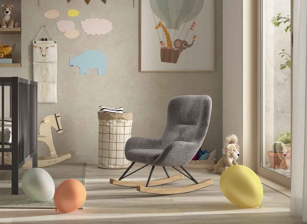 Kinder-Schaukelstuhl, Bezug Boucl&eacute; - versch. Ausf&uuml;hrungen - Anthrazit 