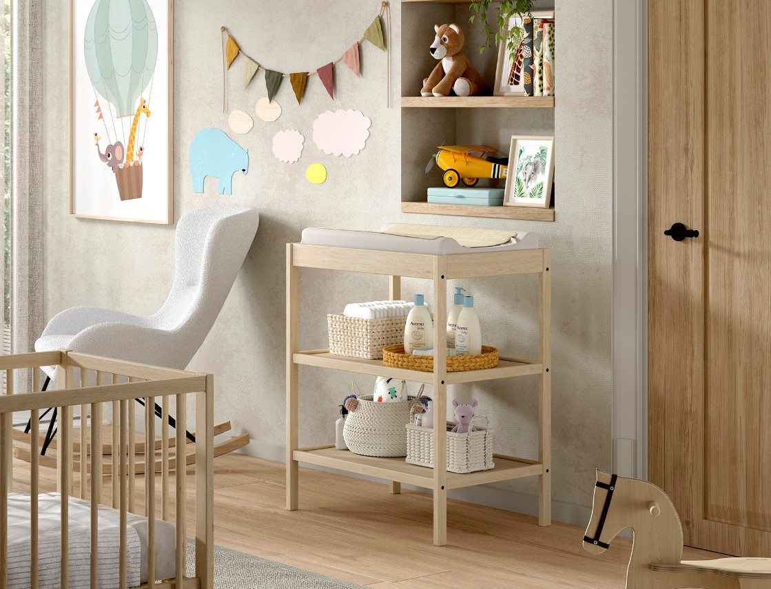 DINO Wickel- und Beistellregal, mit 3 Ablageebenen, Buche massiv - versch. Ausf&uuml;hrungen - Natur 