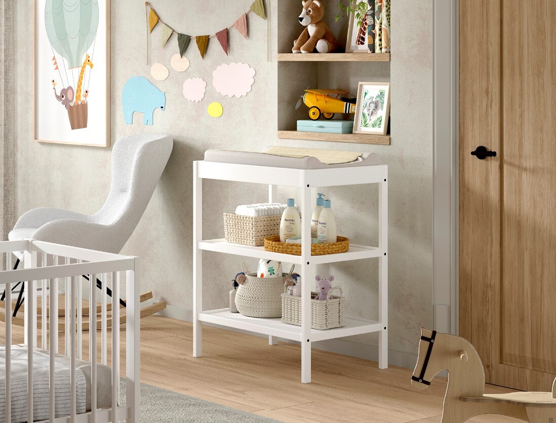 DINO Wickel- und Beistellregal, mit 3 Ablageebenen, Buche massiv - versch. Ausf&uuml;hrungen - Wei&szlig; 