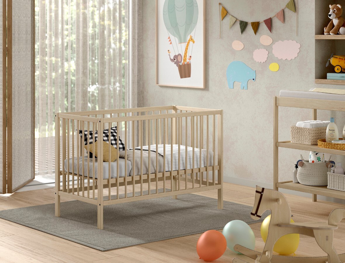 DINO Gitter-Babybett 60 x 120 cm, h&ouml;henverst. Lattenrost, Buche massiv - versch. Ausf&uuml;hrungen - Natur 