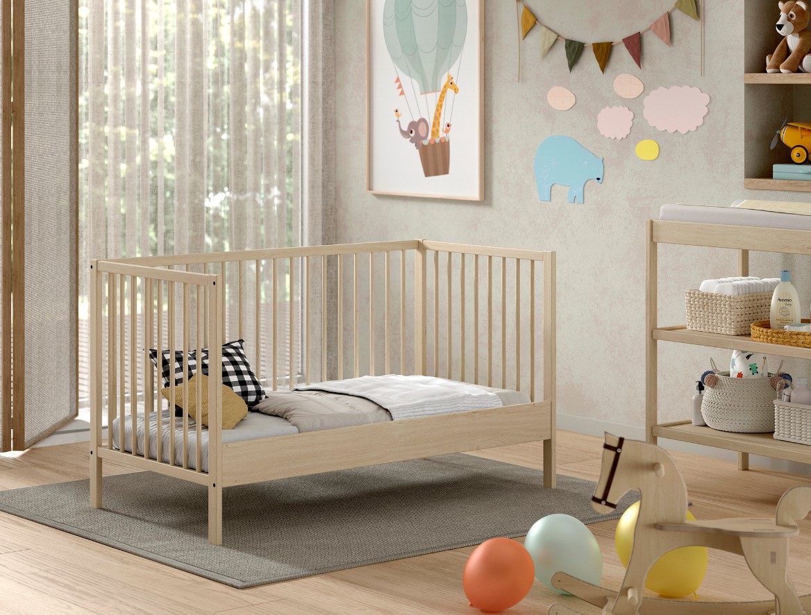 DINO Baby-/Juniorbett 70 x 140 cm, h&ouml;henverst. Lattenrost, Buche massiv - versch. Ausf&uuml;hrungen - Natur 