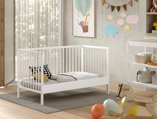 DINO Baby-/Juniorbett 70 x 140 cm, höhenverst. Lattenrost, Buche massiv - versch. Ausführungen - Weiß 