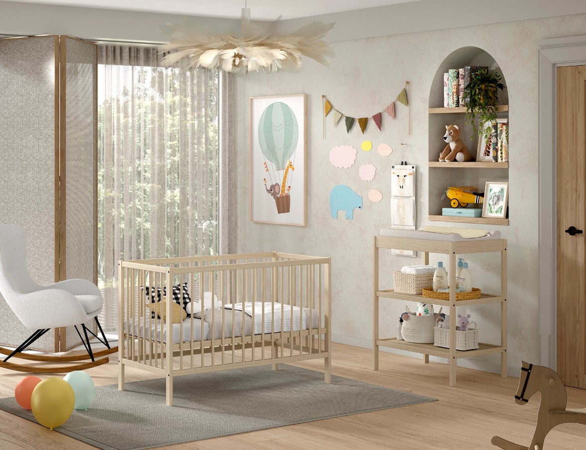 DINO Baby Set best. aus Babybett und Wickelregal, Buche massiv - versch. Ausf&uuml;hrungen - Natur 