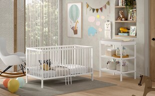 DINO Baby-/Junior Set best. aus Baby/Juniorbett und Wickelregal, Buche massiv - versch. Ausführungen - Weiß 