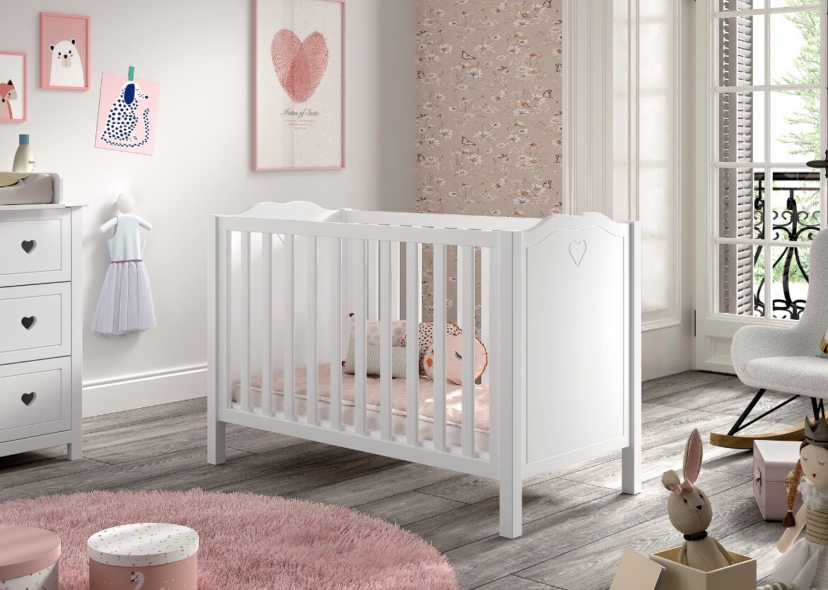 AMORI Babybett Liegefl&auml;che 60 x 120 cm, Lattenrost verstellbar, Wei&szlig; lackiert 
