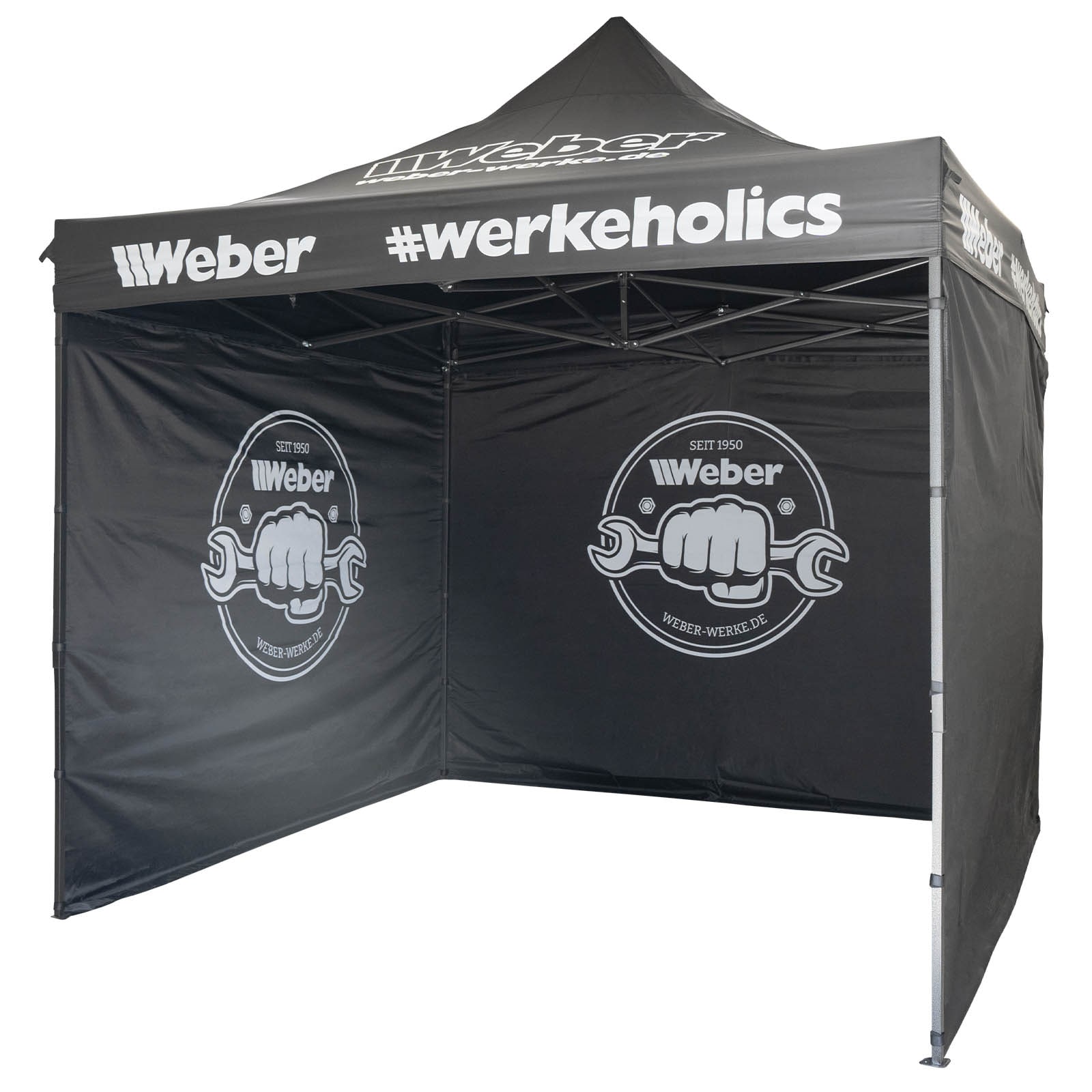 Weber #Werkeholics Easy-Up Zelt 3 x 3 m Pavillon inkl. 3 Seitenw&auml;nde schwarz 