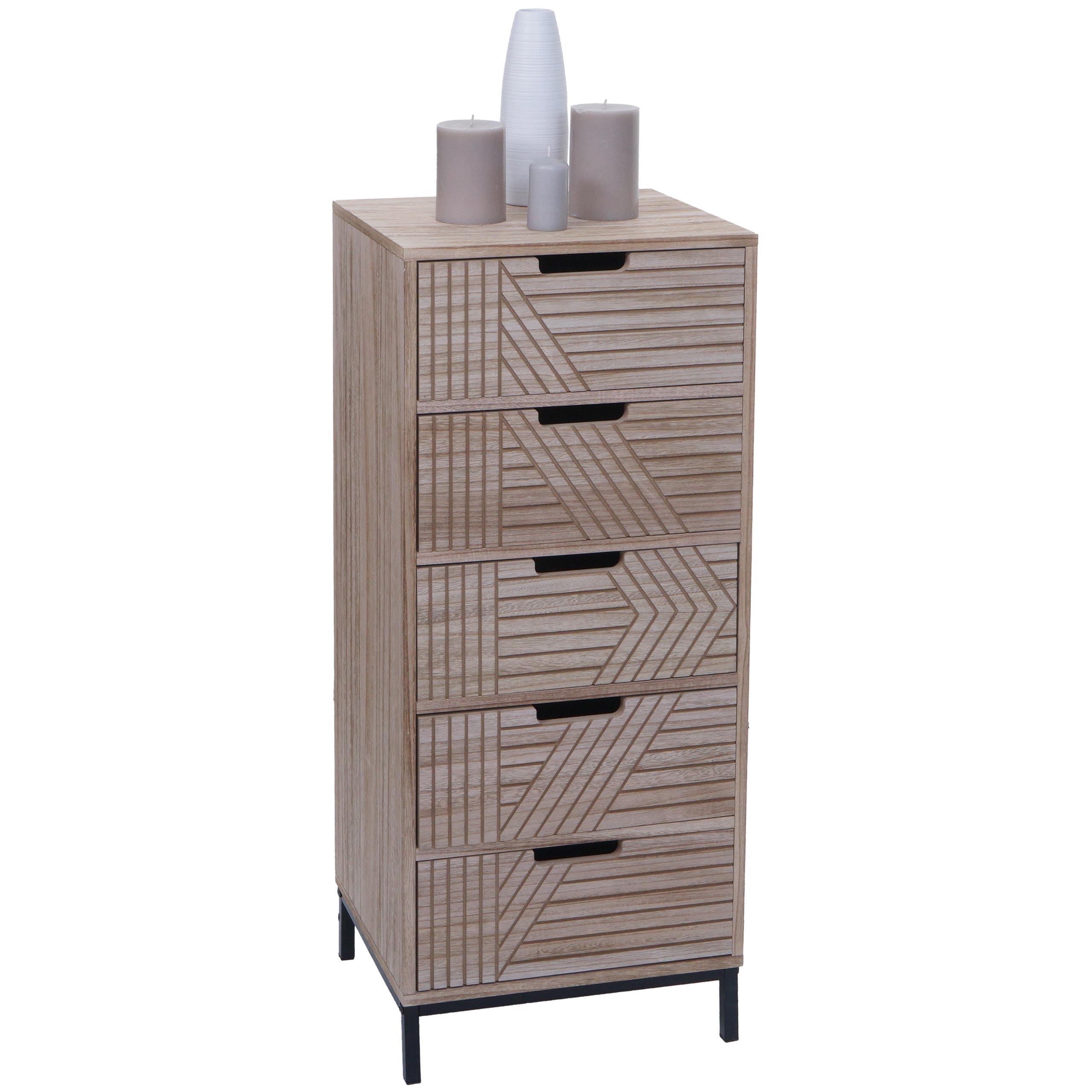 Kommode MCW-N90, Schrank Highboard, 3D-Design 5 Schubladen Holz Metall 84x35x29cm ~ natur 