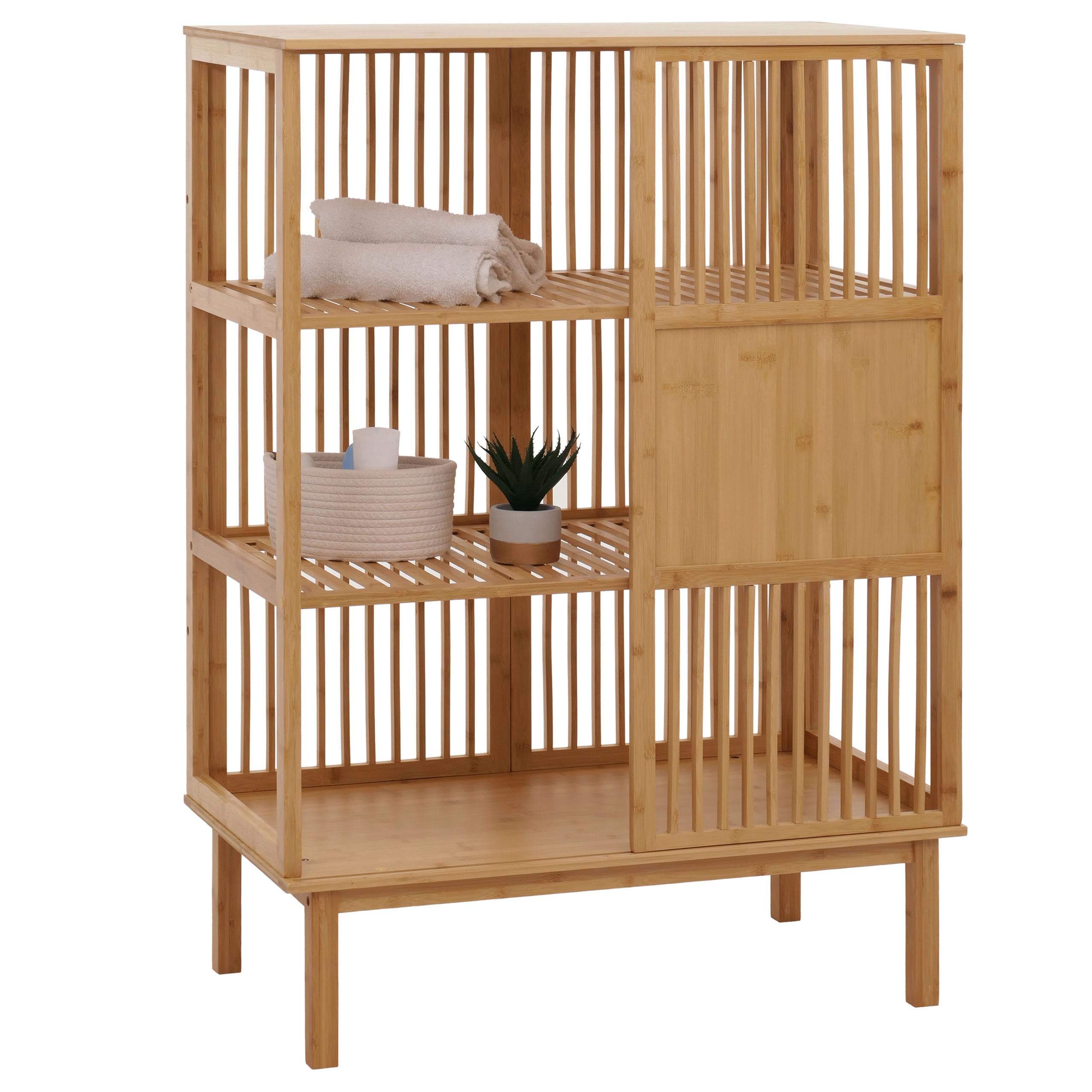 Bambus Standregal MCW-N81, Badezimmerschrank Badschrank Badregal Kommode, 3 Regalb&ouml;den Schiebet&uuml;r MVG 115x80x45cm 