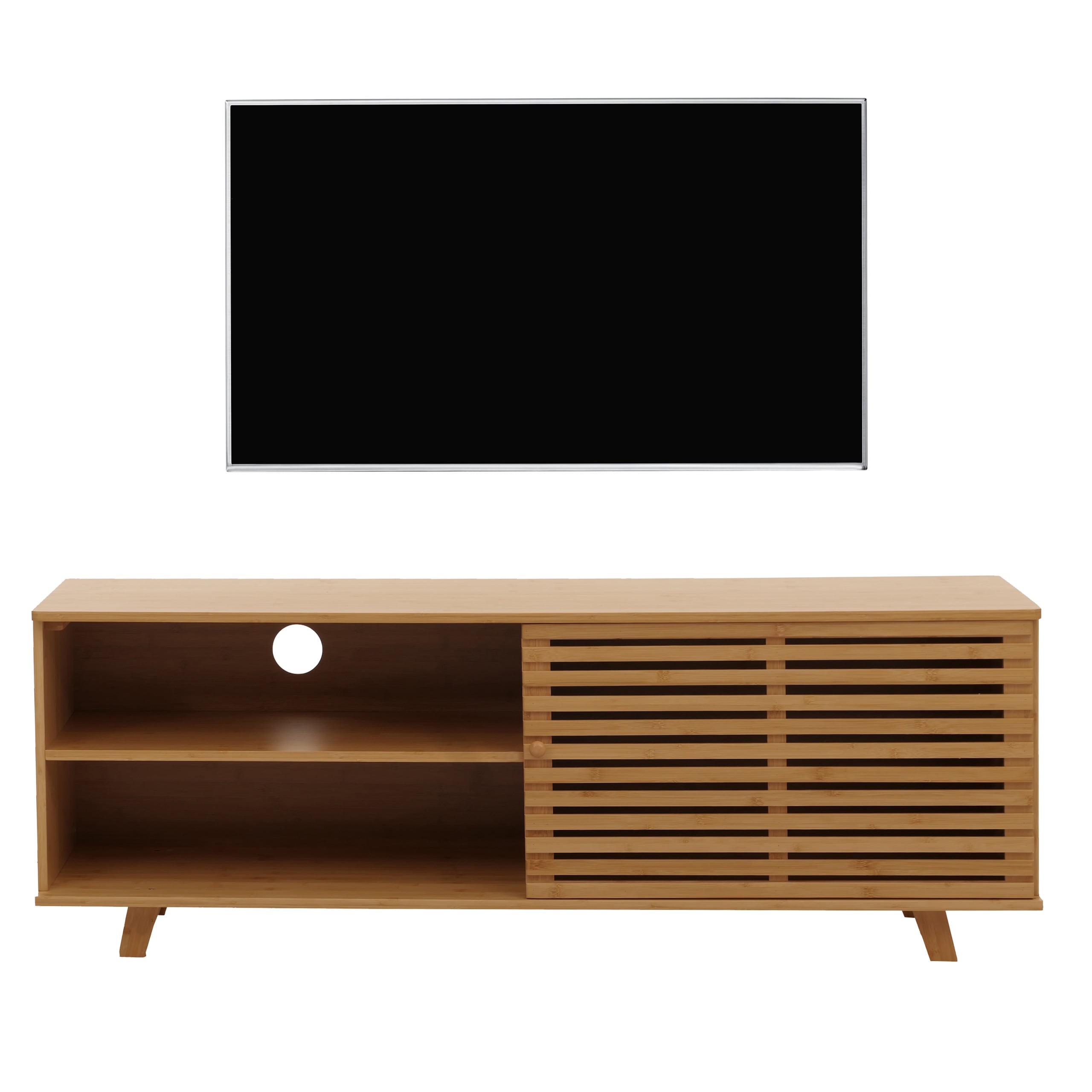 Bambus TV-Rack MCW-N80, Fernsehtisch Lowboard Kommode, Stauf&auml;cher MVG-zertifiziert 50x140x40cm 