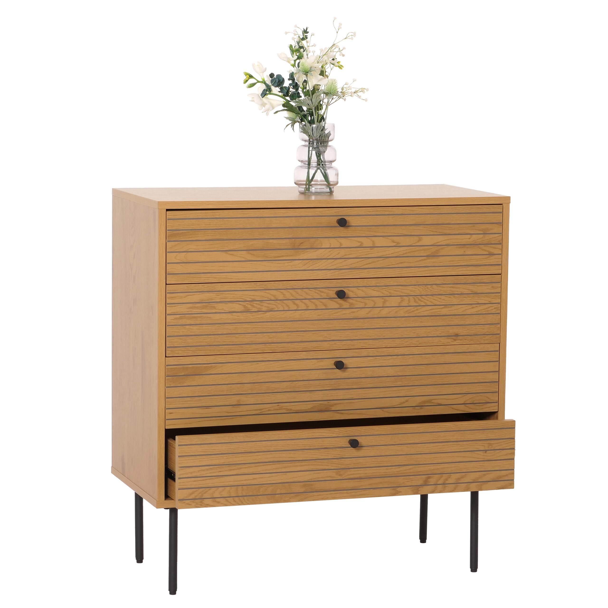 Kommode MCW-N78, Sideboard Schrank , 4 Schubladen, skandinavischer Stil Metall Holz Melamin MVG 85x80x40cm ~ natur 