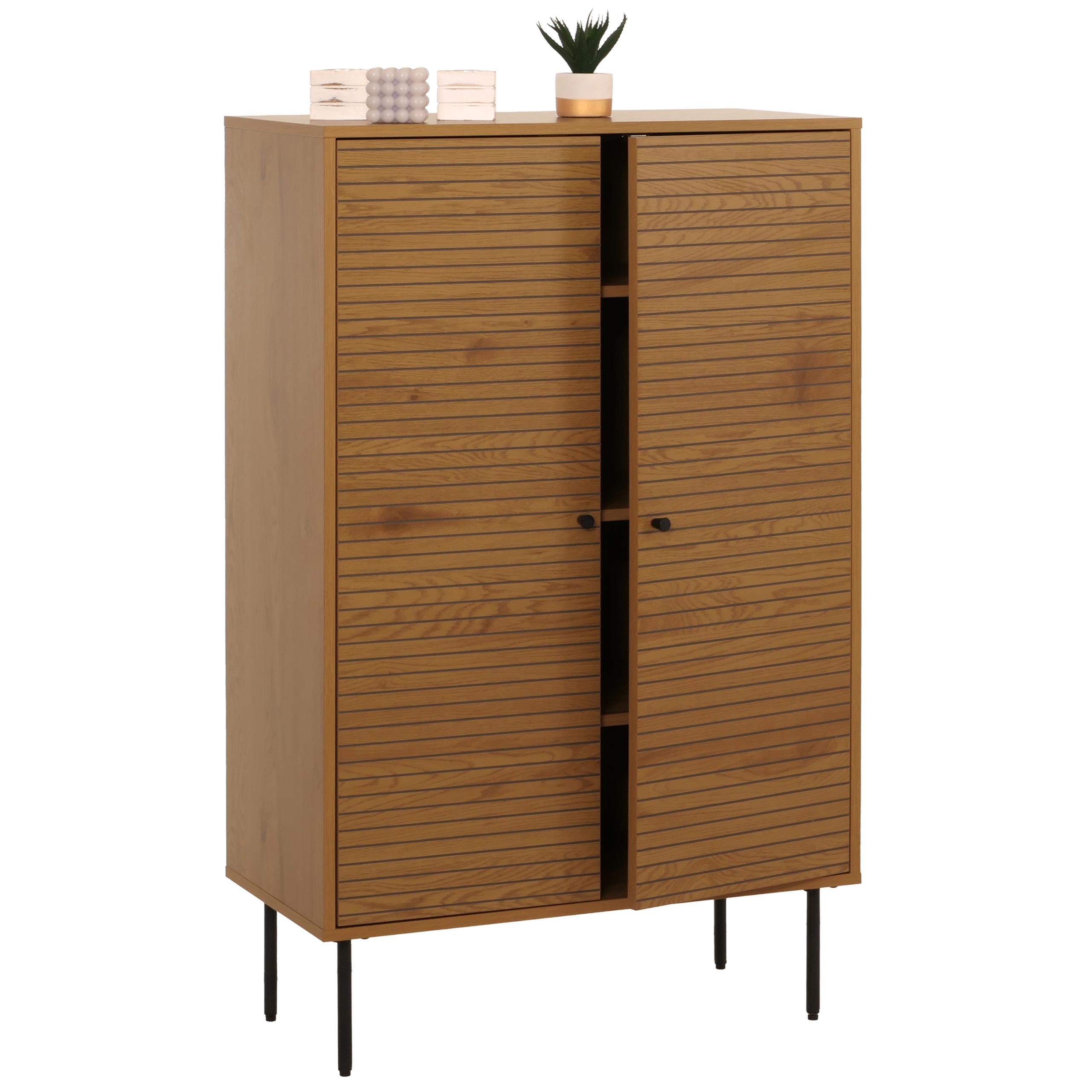 Highboard MCW-N78, Kommode Schrank Sideboard, skandinavischer Stil, Metall Holz Melamin MVG 130x80x40cm ~ natur 