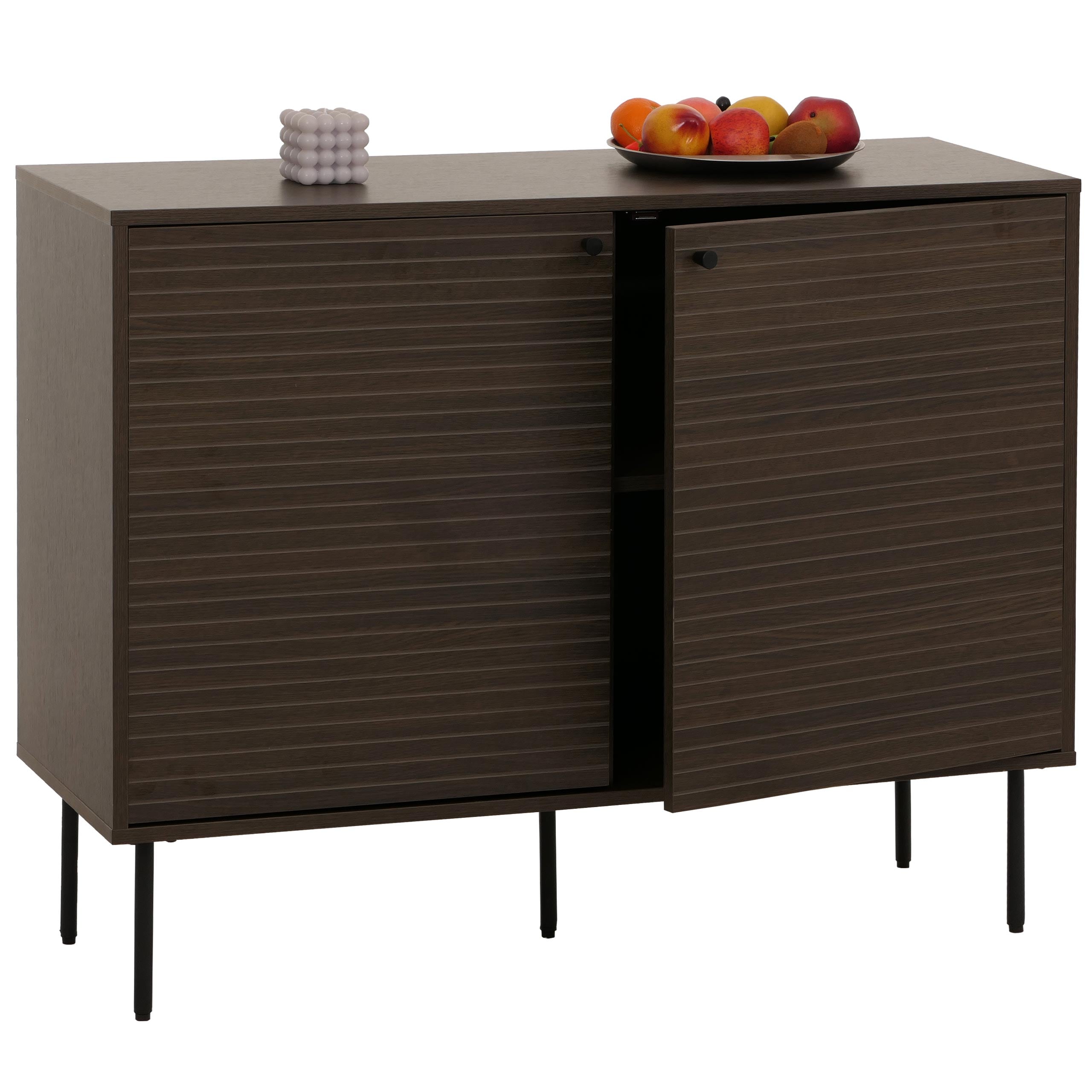 Sideboard MCW-N78, Kommode Schrank Anrichte, skandinavischer Stil Metall Holz Melamin MVG 86x110x40cm ~ dunkelbraun 