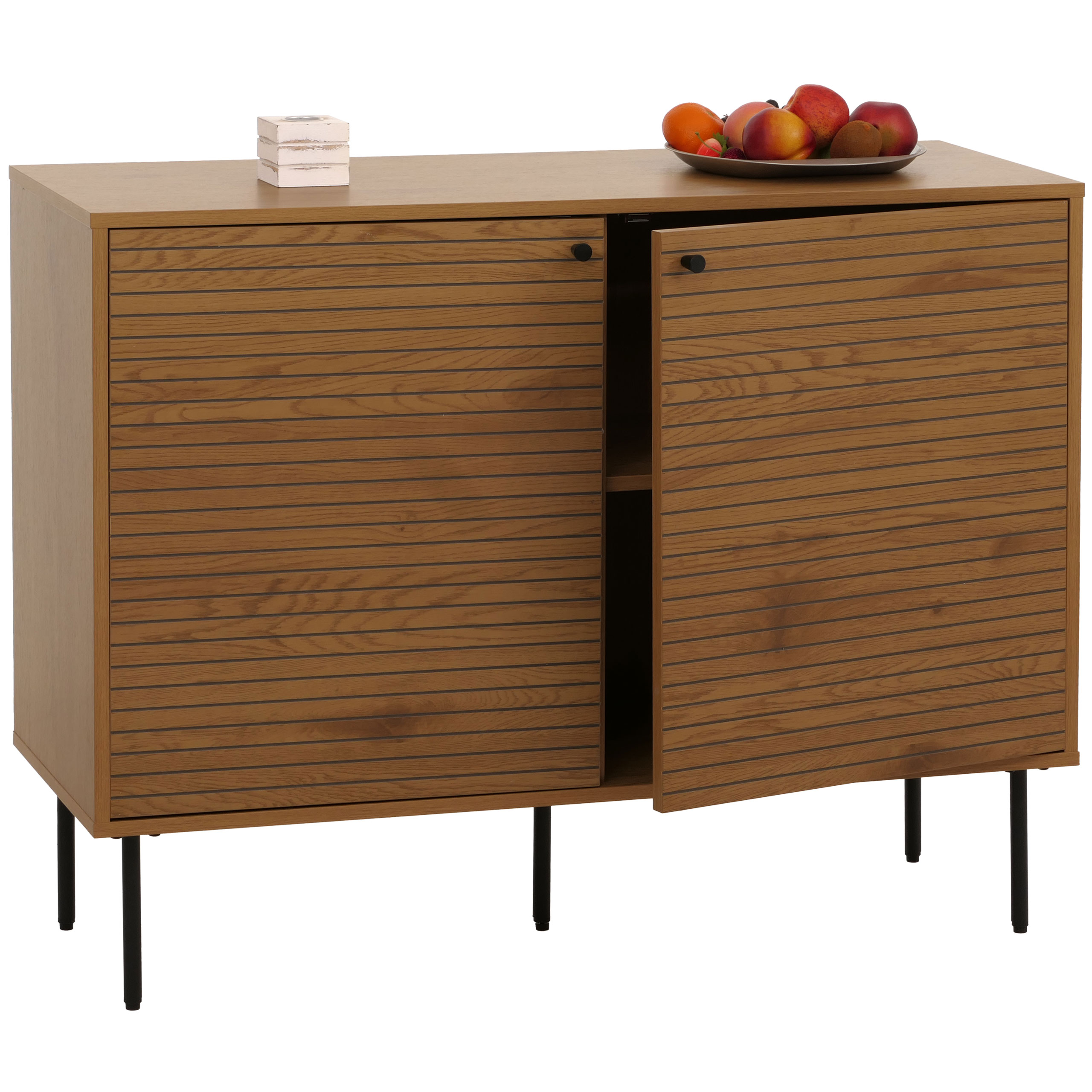 Sideboard MCW-N78, Kommode Schrank Anrichte, skandinavischer Stil Metall Holz Melamin MVG 86x110x40cm ~ natur 