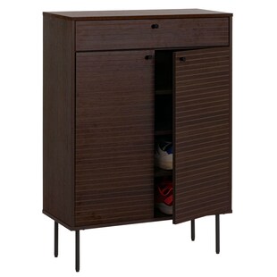 Schuhschrank MCW-N78, Schuhregal Schrank, skandinavischer Stil Metall Holz Melamin MVG 115x80x35cm ~ dunkelbraun 