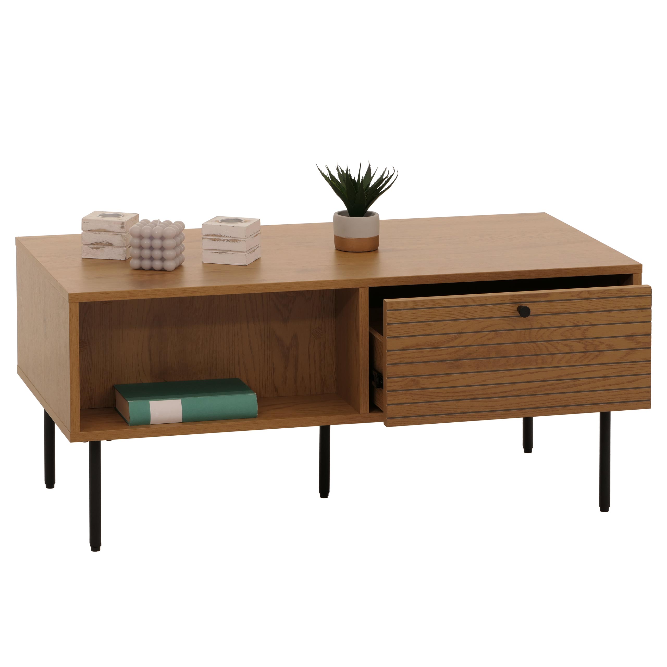 Couchtisch MCW-N78, Wohnzimmertisch Sofatisch, skandinavischer Stil Metall Holz Melamin MVG 45x100x50cm ~ natur 