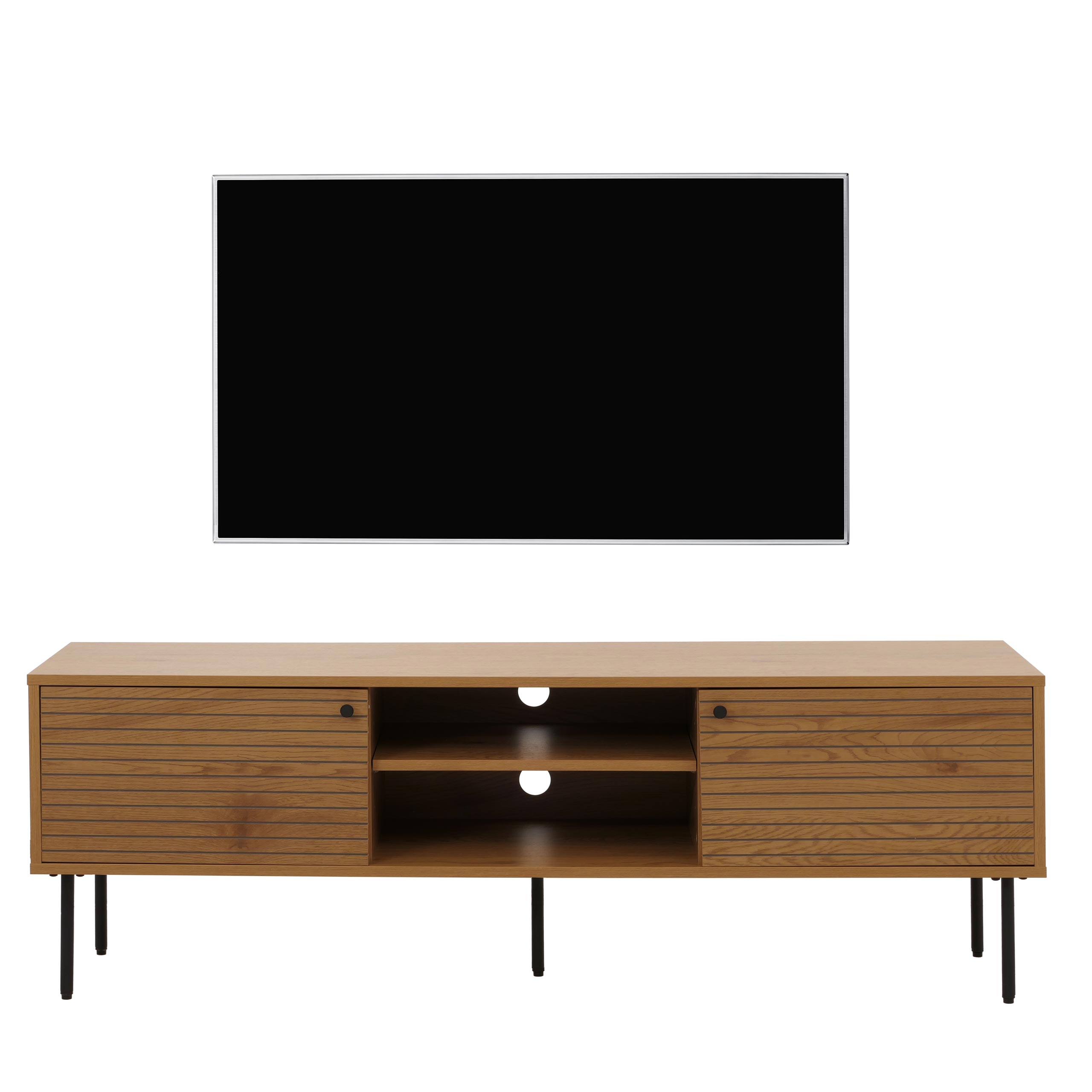 TV-Rack MCW-N78, Lowboard TV-Schrank, skandinavischer Stil Metall Holz Melamin MVG 50x150x40cm ~ natur 