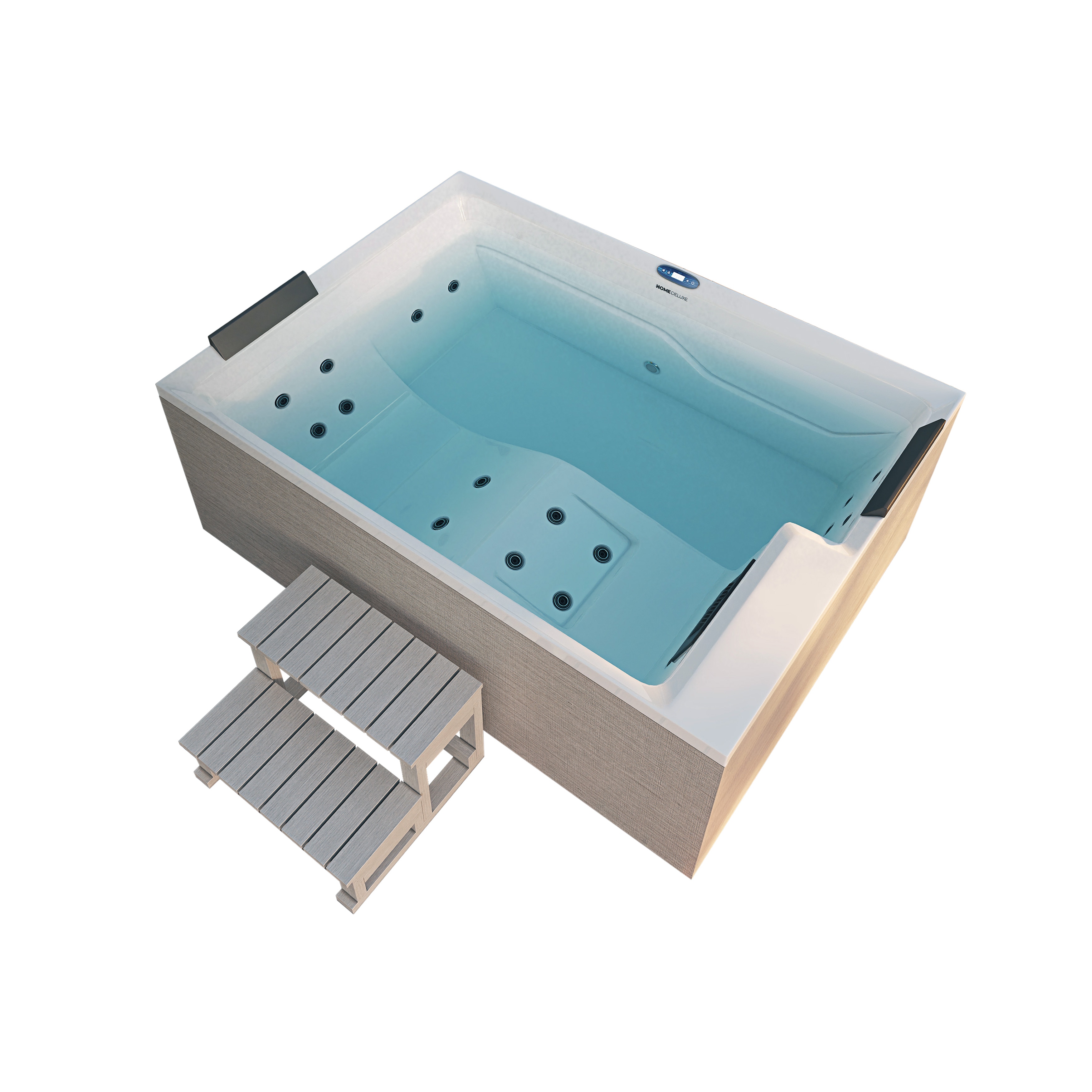 HOME DELUXE Outdoor Whirlpool NIMBUS DELUXE mit Treppe und Thermoabdeckung 