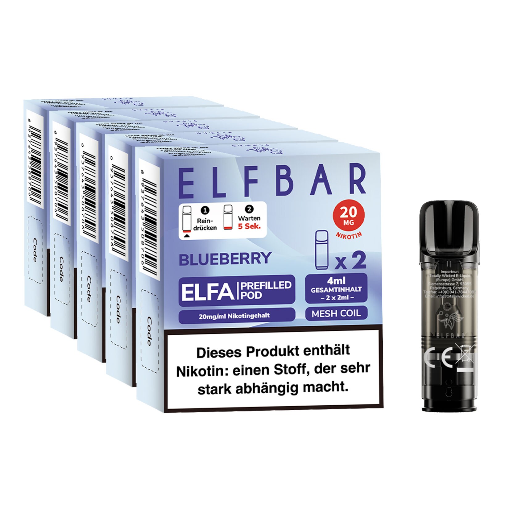 ELFBAR ELFA Prefilled Pod x 2 - Blueberry 2.0% , 5er Pack 