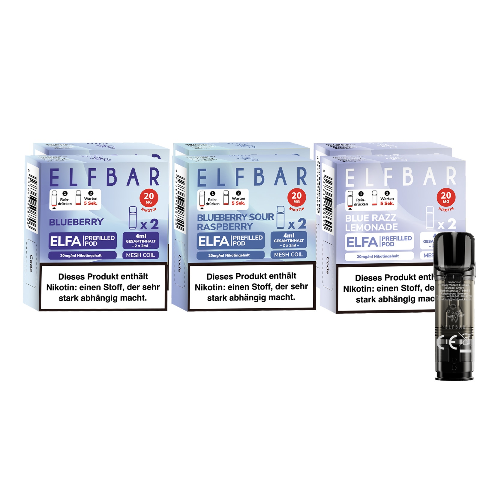 Elf Bar ELFA Prefilled Pod - Probierset 1 Blueberry Mix je 2 Pods, 6er Pack 