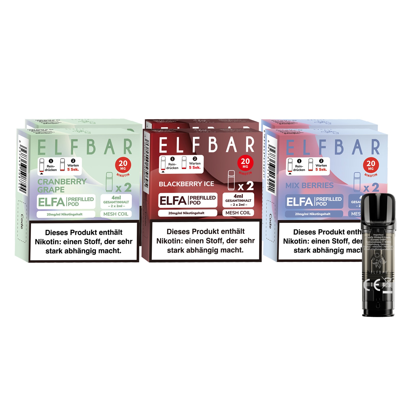 Elf Bar ELFA Prefilled Pod - Probierset Berries Mix je 2 Pods, 6er Pack - Bild 1