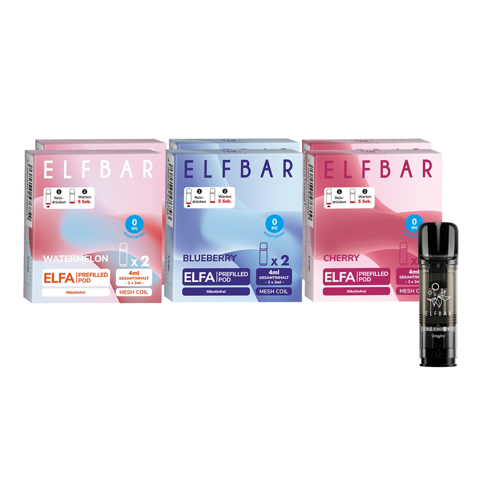 Elf Bar ELFA Prefilled Pod - Probierset Nikotinfrei je 2 Pods, 6er Pack 