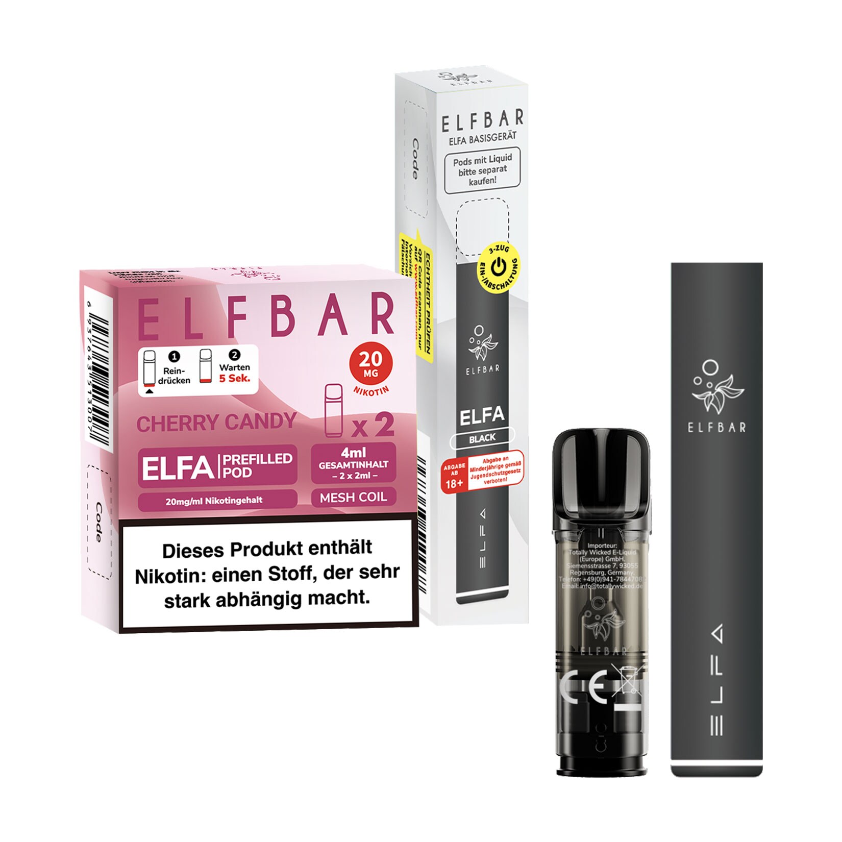 Elf Bar ELFA Black Starterset + Pods Cherry Candy 2.0% 