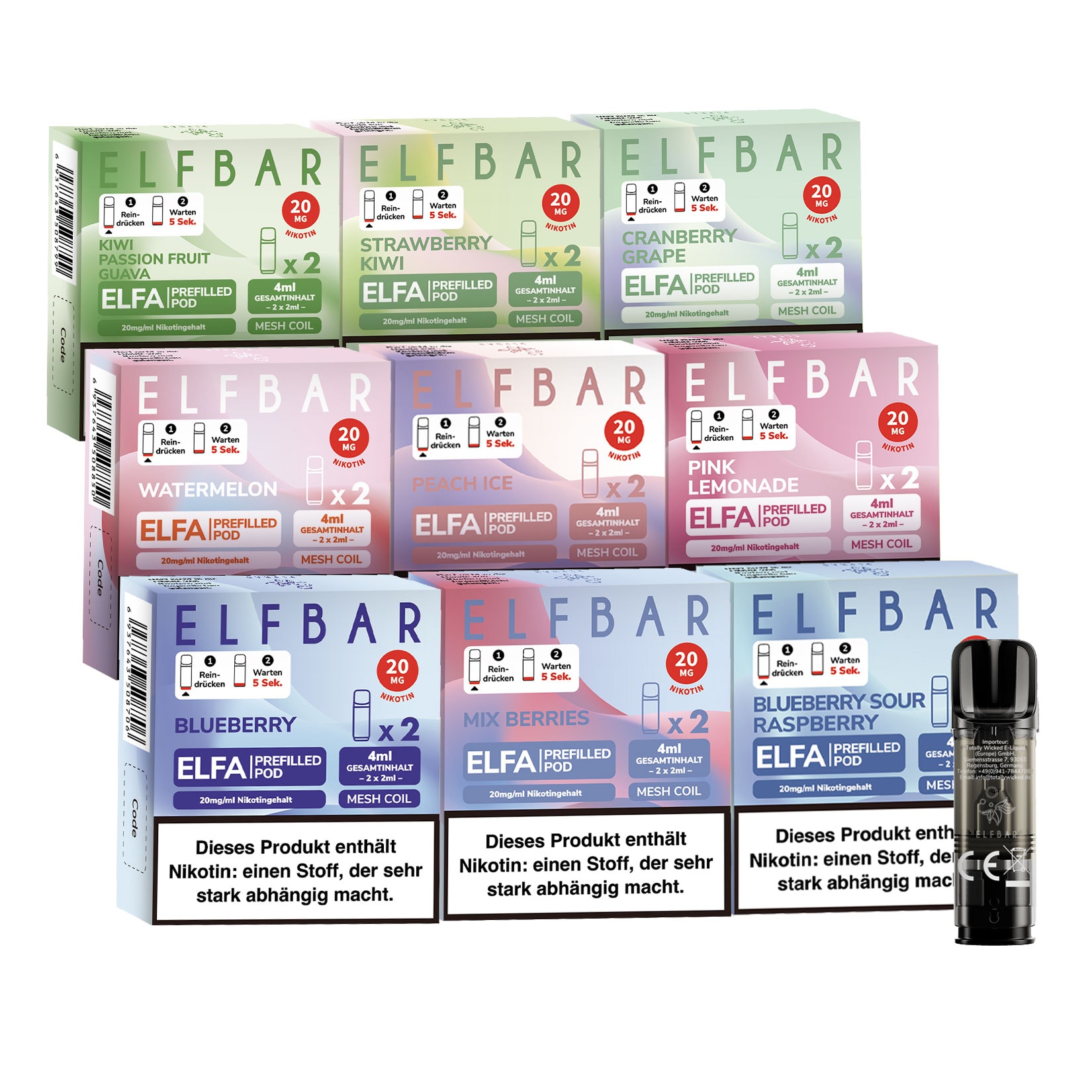 Elf Bar ELFA Prefilled Pod - Mix XXL Set je 2 Pods, 9er Pack 