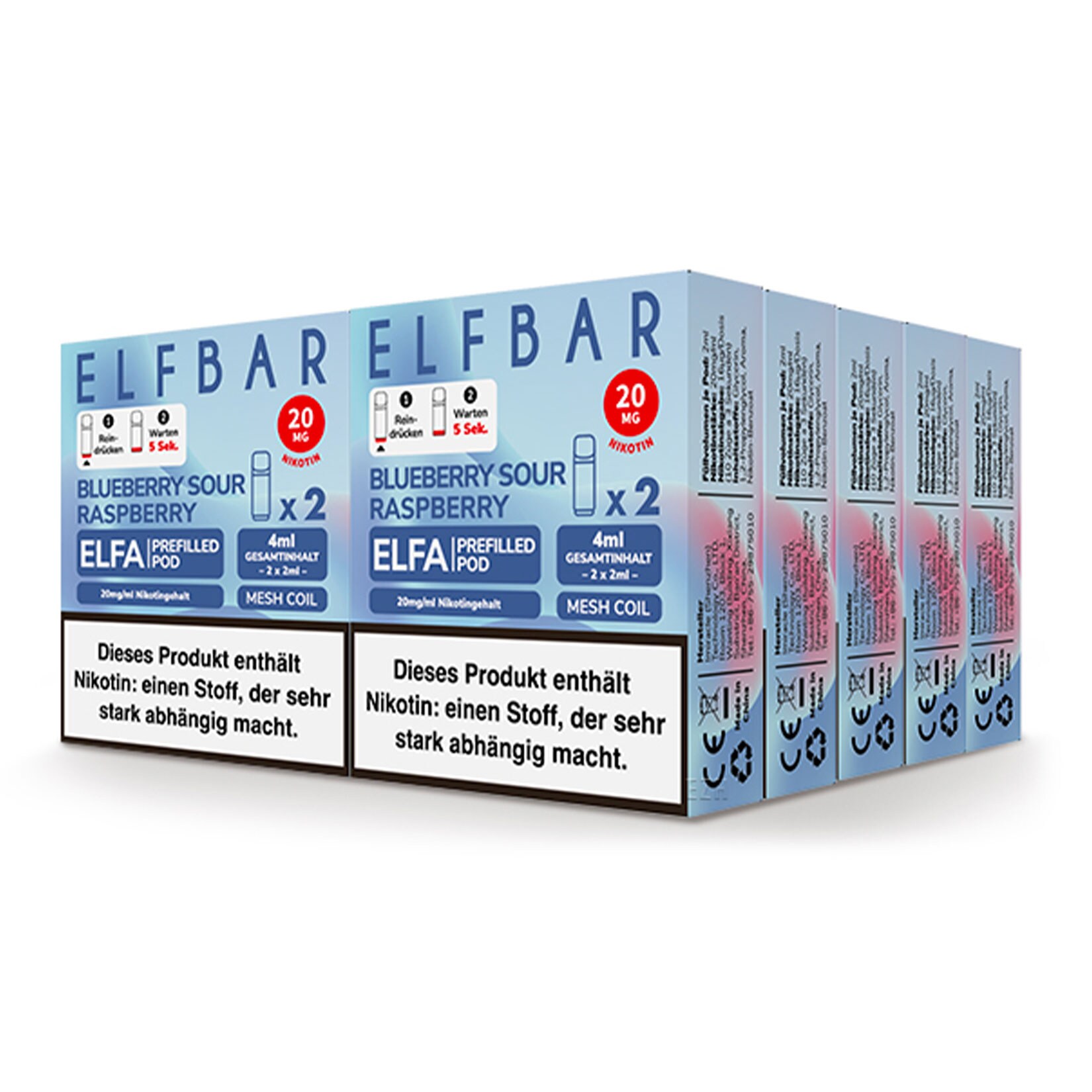 Elf Bar ELFA Prefilled Pod x 2 - Blueberry Sour Raspberry 2.0% , 10er Pack 
