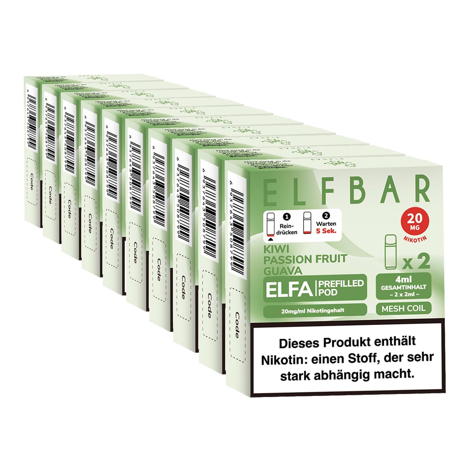 Elf Bar ELFA Prefilled Pod x 2 - Kiwi Passion Fruit Guava 2.0% , 10er Pack 