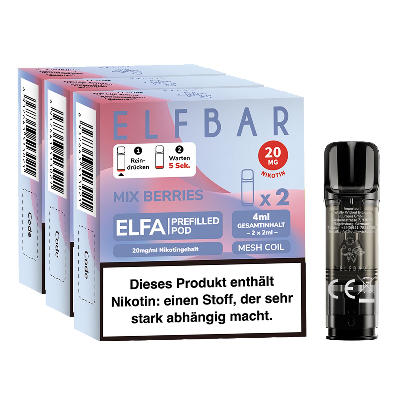 Elf Bar ELFA Prefilled Pod x 2 - Mixed Berries 2.0% , 3er Pack 