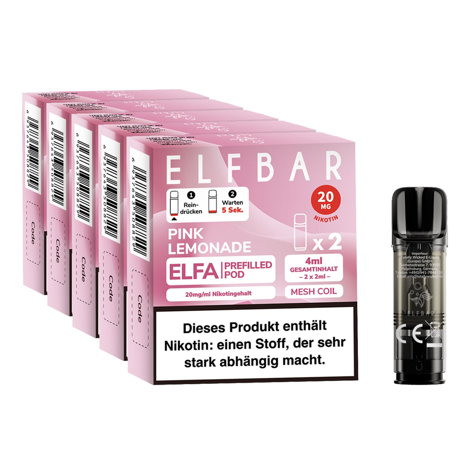 Elf Bar ELFA Prefilled Pod x 2 - Pink Lemonade 2.0% , 5er Pack 
